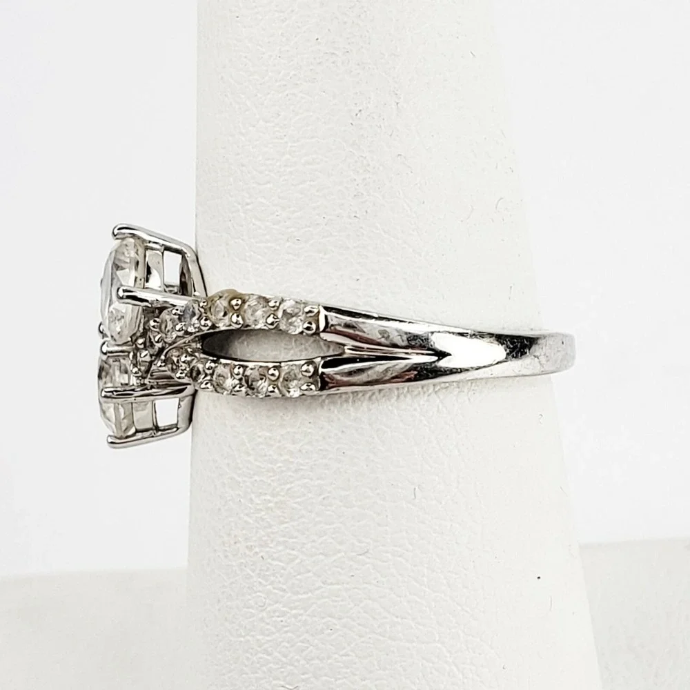 SUN Ring Sterling Silver 925 Size 7‎ Clear Sapphire Infinity Cross Bypass Stone